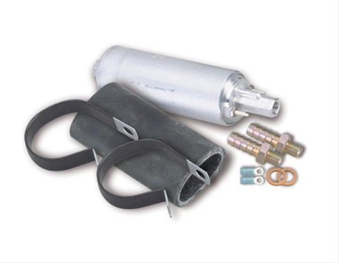 Holley Electric In-Line Fuel Pumps 12-920 Pumps, Electric, In-Line, External, 80 gph, 60 psi, 12V, M10 x 1.0, Female Thread, Aluminum, Silver, Mounting Bracket, Black, Kit