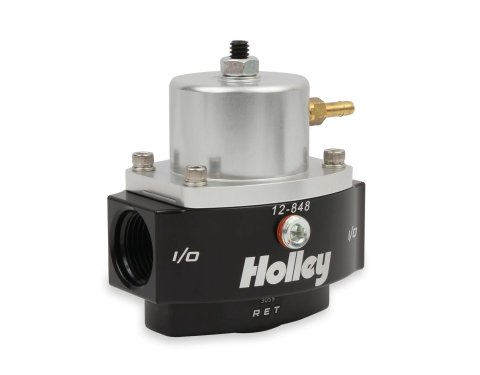 Holley Dominator Billet Fuel Pressure Regulators 12-848 Regulators, Billet, 15-65 psi, Inline, Return Style, -10 AN Inlet and Outlet, -8 AN Return, Black Finish, Bracket, Each