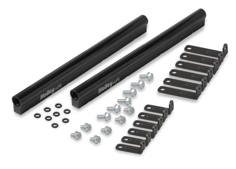 Holley EFI Fuel Rails 534-220 Rails, EFI, LS Rails, Aluminum, Black Finish, -8 AN O-ring Inlet, Brackets, Hardware, for 300-134, 300-135 Intakes, Chevy, 6.2L, KIt