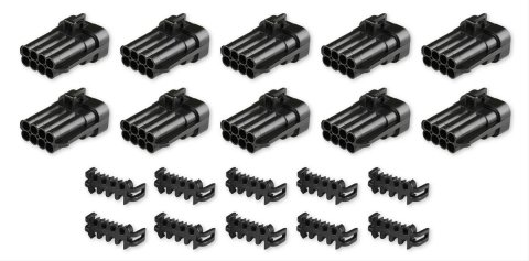 Holley Wiring Harness Connectors 570-300 Weatherproof Connectors, EFI, Wideband Connectors, Main Side, Metripack, 8-pin, Male, Black, with Pins, Seals, TPA, 10-piece, Set