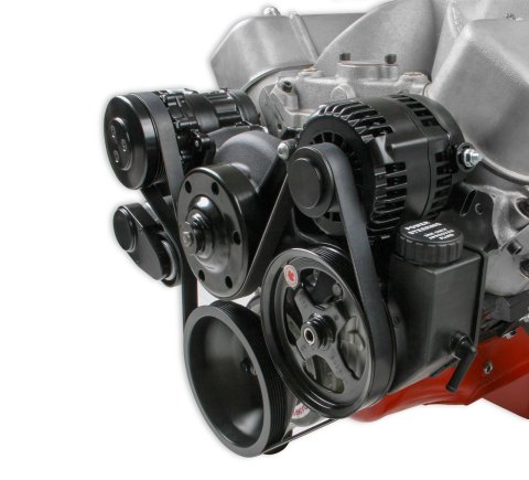 Holley Mid-Mount Complete Accessory Systems 20-242BK Drive Systems, Mid-Mount, Serpentine, A/C, P/S, LT1 Style Alternator/Water Pump, Belt, Hardware, Black, Chevrolet, Big Block, Kit