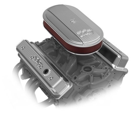 Holley Vintage Series Air Cleaner Assemblies 120-401 Cleaners, Series, 17 in. x 9 in., 5.125 in. Single Carburetor Neck, Finned Top, Cotton Gauze Filter, Cast Aluminum, Polished, Each