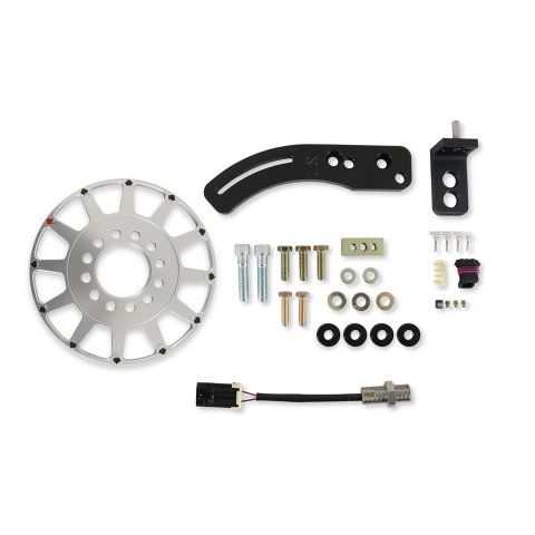 Holley EFI Crank Trigger Kits 556-170 Triggers, EFI, 8 in. Diameter, Aluminum, Silver, Adjustable Bracket, Black, 3-wire Pickup, M12 x 1.0mm Thread, Chevy, 6.5-7.4L, Kit