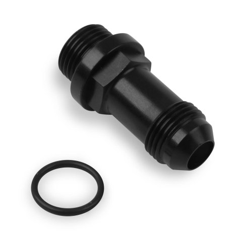 Holley Fuel Bowl Fittings 26-153-1 Fitting, Long Style, Aluminum, Black Anodized, -8 AN O-ring Male Threads, -8 AN Male Threads, Each