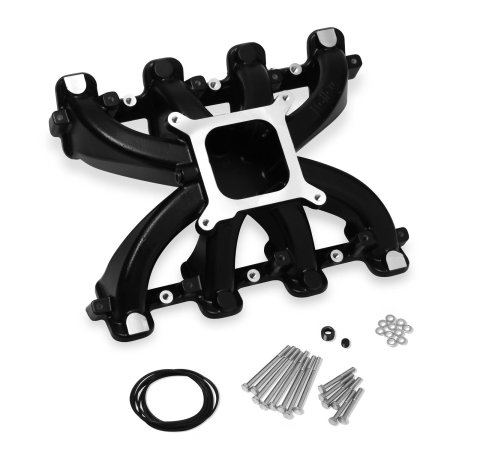 Holley LS Mid-Rise Carbureted Intake Manifolds 300-132BK Manifolds, Mid-Rise, Standard Deck, Single Carburetor, Single Plane, 2,500-7,000 RPM Range, Aluminum, Black Finish, Chevy, 4.8-6.0L, Each