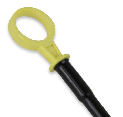 Holley Oil Dipstick and Tube Kits for GM LS 302-15 Engine Dipstick, Retrofit, Plastic Handle, Yellow, Steel Tube, Black Powdercoated, Chevy, Small Block, Each