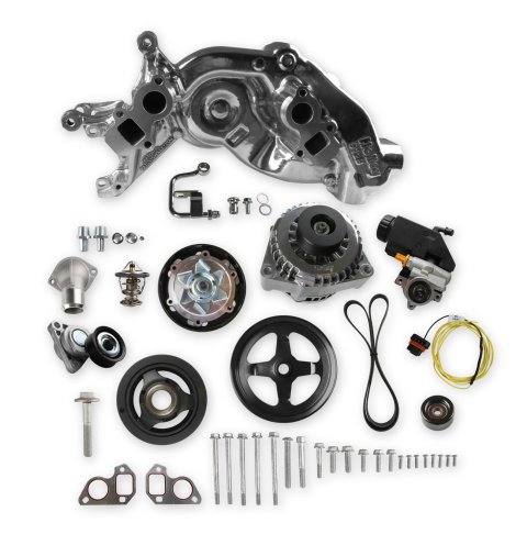 Holley Mid-Mount Complete Accessory Systems 20-186P Drive Systems, LS Mid-mount, Serpentine, Alternator, Water Pump, Counterclockwise, Power Steering, GM 2, Polished, Chevy, 4.8-7.0L, Kit