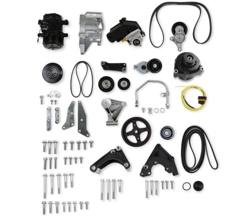 Holley Mid-Mount Complete Accessory Systems 20-163BK Drive Systems, Mid-Mount, Black, Serpentine, 6-groove, GM Type 2, Sanden SD-7, Chevy, LSA, LS, Kit