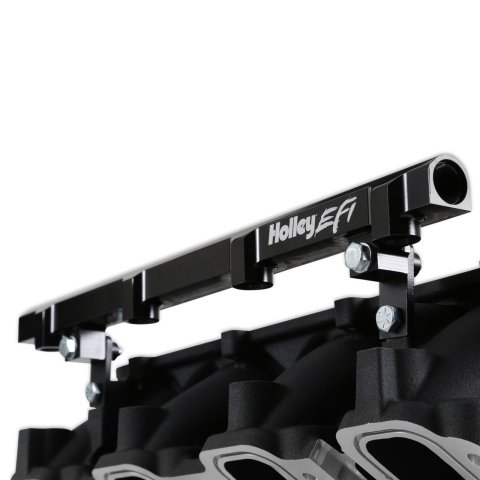 Holley EFI Fuel Rails 534-269 Rails, EFI, Aluminum, Black, 3/4 in.-16, O-ring Inlet, Fitting, Hardware Included, f0r Lo-Ram, Ultra Lo-Ram Intake, Chevy, 5.3L, 6.2L, Kit