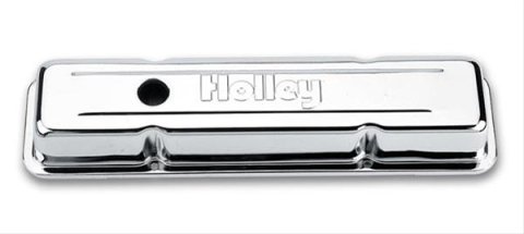 Holley Chrome Valve Covers 241-80 Covers, Chrome, Perimeter Bolt, Logo, Steel, Plated, Baffled, Chevy, Gen I, 283ci, 302ci, 305ci, 307ci, 327ci, 350ci, 400ci, Pair