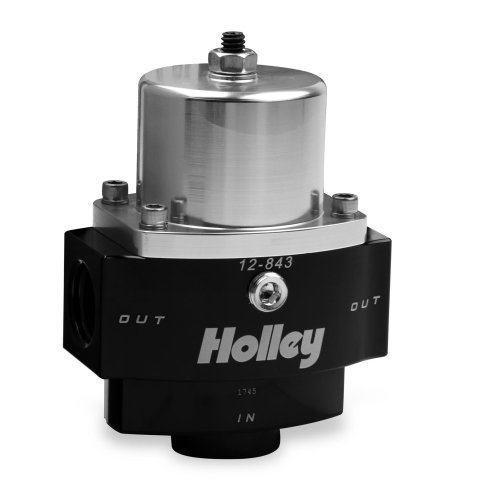 Holley HP Billet Fuel Pressure Regulators 12-843 Regulators, Billet, 4.5-9 psi, No Return, -10 AN Inlet, -8 AN Outlets, Aluminum, Black/Clear Anodized, Each