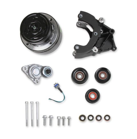 Holley LS Engine Swap Accessory Drive Systems 20-140BK Systems, Swap, Serpentine, Black Air Conditioning Pulley, Compressor, Tensioner, Chevrolet, Small Block LS, Kit