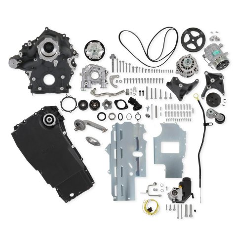 Holley Ford 7.3L Godzilla High-Mount Accessory Drive Complete Kits 20-345BK Systems, High-Mount, Serpentine, Alternator, Water Pump, Power Steering, SD-7, Swap Oil Pan, Black Finish, Ford, Godzilla, 7.3L, Kit