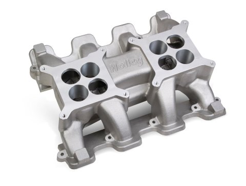 Holley LS 2x4 Dual Plane Carbureted Intake Manifolds 300-120 Manifolds, 2x4, Flange, Standard Deck, 1,500-7,000 RPM Range, Aluminum, Satin Finish, Chevy, 4.8-6.0L, Cathedral Head, Each