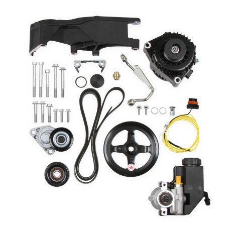 Holley LS Engine Swap Accessory Drive Systems 20-156BK Systems, Swap, Serpentine Style, Alternator, Power Steering, Pullies, 6-groove, Black Finish, Chevy, LS, 4.8-7.0L, Kit