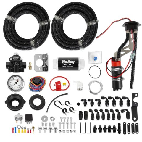Holley Fox Body Fuel System Kits 526-25 Pump Kits, -6 AN, 340 lph Pump, 40 ft. Nylon Braided Hose, Regulator, Filter, Gas, E85, Kit