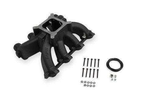 Holley LS Split Design Carbureted Intake Manifolds 300-256BK Manifolds, Design, Carbureted, Cathedral Port Head, Single Plane, 4-barrel, Square Bore, Aluminum, Black Finish, Chevy, 4.8-6.0L, Each