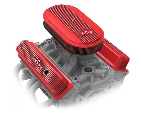 Holley Vintage Series Air Cleaner Assemblies 120-404 Cleaners, Series, 17 in. x 9 in., 5.125 in. Single Carburetor Neck, Machined Fin Top, Cotton Gauze Filter, Aluminum, Gloss Red, Each