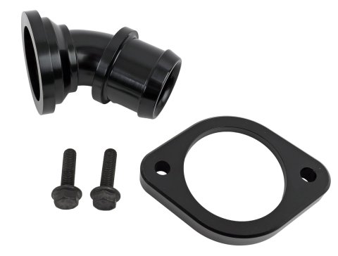 Holley Thermostat Housing Assemblies 97-343 Water Necks and Housings, Gen III Hemi, Thermostat/Housing, 45 Degree, Swivel, Aluminum, Black, with Bolts, Chrysler, Dodge, 5.7-6.4L, Each