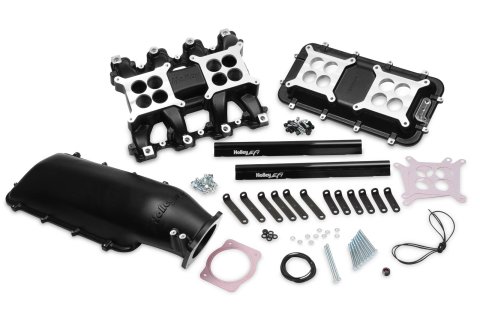 Holley EFI LS Mid-Rise Intake Manifolds 300-135BK Manifolds, EFI, Mid-Rise, Rectangular Port Head, Multi-port, 1,500-6,500 RPM Range, Aluminum, Black Finish, Chevy, 6.0L, 6.2L, Each