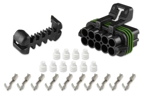 Holley Wiring Harness Connectors 570-203 Weatherproof Connectors, EFI, Universal Ignition Connector, Main Harness, Metripack, 10-pin Female, Black Plastic, with Pins, Seals, TPA, Each