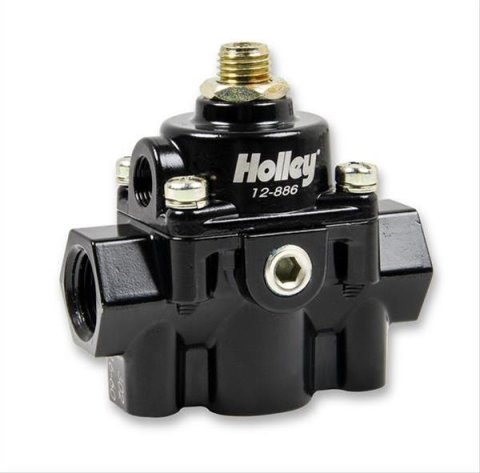 Holley Adjustable Fuel Injection Regulators 12-886 Pressure Regulators, Adjustable, Return, Inline, 15-60 psi, Aluminum, Black, One 3/8 in. NPT Female Inlet, One 3/8 in. NPT Female Outlet, Each