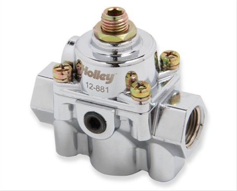 Holley Carburetor Bypass Style Fuel Pressure Regulators 12-881 Regulators, Die-Cast By-Pass, Adjustable, 4.5-9 psi, Return Style, In-line, 3/8 in.-NPT Ports, 1/8 in.-NPT Gauge Ports, Aluminum, Each
