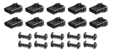 Holley Wiring Harness Connectors 570-304 Weatherproof Connectors, EFI, Ignition, Sub-Harness Connectors, Metripack, 10-pin, Male, Black Plastic, with Pins, Seals, TPA, 10-piece, Set