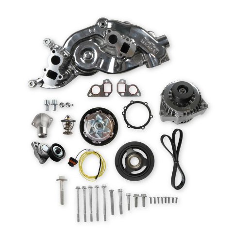 Holley Mid-Mount Complete Accessory Systems 20-187BK Drive Systems, LS Mid-Mount, Serpentine, Alternator, Water Pump, Counterclockwise, Pulleys, 6-groove, Black Finish, Chevy, 4.8-7.0L, Kit