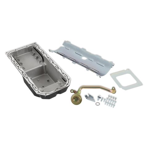 Holley Gen III Hemi Retrofit Oil Pans 302-64BK Pan, Pan, Engine Swap, Center Sump, 6 qt. Capacity, Includes Pickup, Cast Aluminum, Black, Mopar, 6.2 L Hellcat, Kit