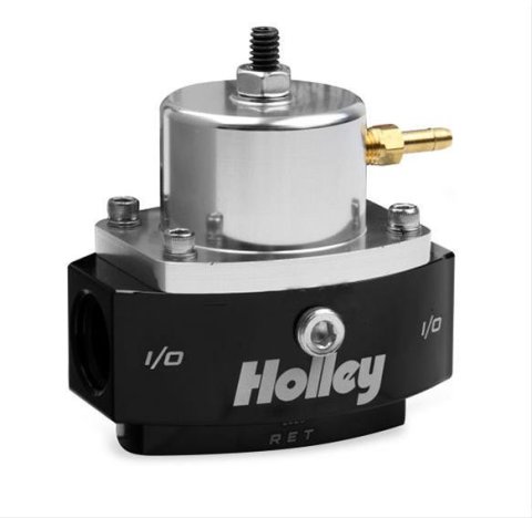 Holley HP Billet Fuel Pressure Regulators 12-880 Regulators, Billet, Adjustable, 4-65 psi, Return Style, Inline, -6 AN Female O-ring, Aluminum, Black, Clear Anodized, Each