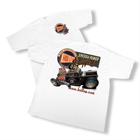 Holley Retro T-Shirt 10000-XLHOL T-Shirts, Retro, Short Sleeve, Cotton, White, Speed and Power Equipped Logo, Men's X-Large, Each