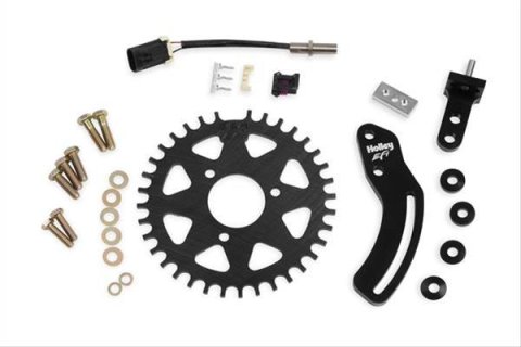 Holley EFI Crank Trigger Kits 556-116 Triggers, EFI, Billet Steel, 8 in. Diameter, 1/4 in. Thick, 36-1 Tooth, Black, with Bracket, 3-wire Pickup, Chevy, 4.3-6.6L, Kit