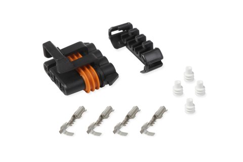 Holley Wiring Harness Connectors 570-210 Weatherproof Connectors, EFI, Power Tap Connector, Main Side, Metripack, 4-pin Female, Black Plastic, with Pins, Seals, TPA, Each