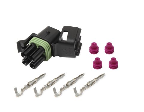 Holley Wiring Harness Connectors 570-214 Weatherproof Connectors, EFI, IAC 4-square Connector, Main Harness, Weather Pack, 4-cavity, Tower, Black Plastic, with Pins, Seals, TPA, Each