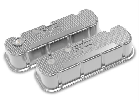 Holley M/T Valve Covers 241-151 Covers, Series, Perimeter Bolt, Tall, Finned, Cast Aluminum, Polished Finish, Chevy, 396ci, 402ci, 427ci, 454ci, Pair