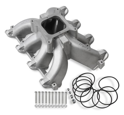 Holley LS Split Design Carbureted Intake Manifolds 300-256 Manifolds, Design, Carbureted, Cathedral Port Head, Single Plane, 4-barrel, Square Bore, Aluminum, Satin Finish, Chevy, 4.8-6.0L, Each