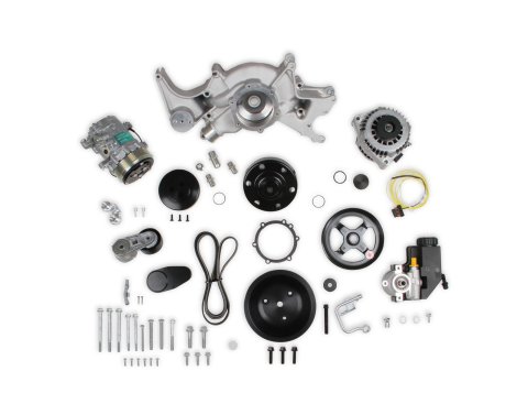 Holley Mid-Mount Complete Accessory Systems 20-242 Drive Systems, Mid-Mount, Serpentine, A/C, P/S, LT1 Style Alternator/Water Pump, Belt, Hardware, Natural, Chevrolet, Big Block, Kit