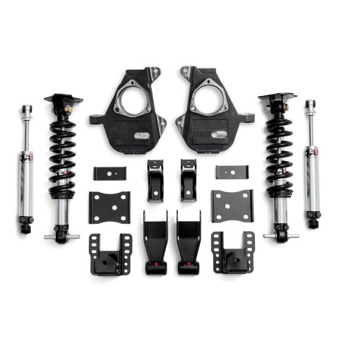QA1 Lowering Kits for 2014-2018 SIERRA 1500, SILVERADO 1500 - LK21-GMT03 Suspension Kit, Coilover, Spindle, Shackle and Hanger, Single Adjustable Shocks, 3-5 in. Front, 4-6 in. Rear, 2WD, Chevy, GMC, Kit
