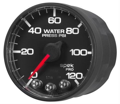 AutoMeter Spek-Pro Analog Gauges P345328 Gauges, Spek-Pro, Water Pressure, 0-120 psi, 2 1/16 in., Black Face, Multicolor Numbers, Black Bezel, Analog, Electrical, Flat Anti-glare Lens, Each