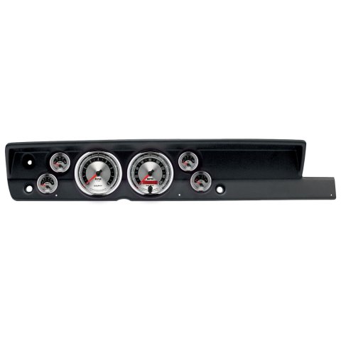 AutoMeter American Muscle Instrument Clusters for 1967-1969 BARRACUDA - 2117-01 Gauge Kit, Muscle, Analog, Silver Face, Speed, Tach, Oil, Water, Volt, Fuel, White Numbers, Red Pointers, Black Panel, Plymouth, No Heat, Kit