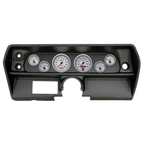 AutoMeter Ultra-Lite II Instrument Clusters for 1968 CHEVY - 2905-14 Gauge Kit, II, Analog, Silver Face, Speedometer, Tach, Oil, Water, Volt, Fuel, Black Numbers, Red Pointers, Black Panel, Chevy, Kit