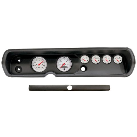 AutoMeter Arctic White Instrument Clusters for 1964-1965 CHEVELLE, EL CAMINO, MALIBU - 2929-03 Gauge Kit, White, Analog, Speedometer, Tach, Oil, Water, Volt, Fuel, Black Numbers, Red Pointers, Black Panel, Chevy, Kit