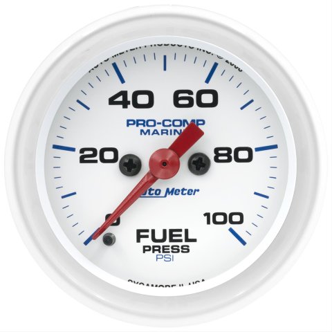 AutoMeter Pro-Comp Marine Analog Gauges 200850 Gauge, Marine, Fuel Pressure, 2 1/16 in., 0-100 psi, Full Sweep, White Face, Red Pointer, White Bezel, Electrical, Each