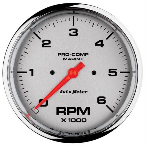 AutoMeter Pro-Comp Marine Tachometer Gauges 200750-35 Gauge, Marine, Tachometer, 5 in., 0-6,000 rpm, Full Sweep, Silver Face, Red Pointer, Chrome Bezel, Electrical, Each