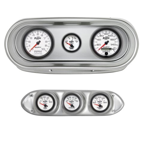 AutoMeter Phantom II Instrument Clusters for 1962-1965 CHEVY - 2127-10 Gauge Kit, II, Analog, White Face, Speedo, Tach, Oil, Water, Volts, Fuel, Silver Numbers, Red Pointers, Brushed Panel, Chevy, Kit