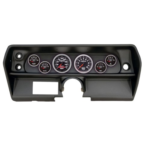 AutoMeter Sport-Comp II Instrument Clusters for 1968 CHEVY - 2905-12 Gauge Kit, II, Analog, Black Face, Speedometer, Tach, Oil, Water, Volt, Fuel, White Numbers, Red Pointers, Black Panel, Chevy, Kit