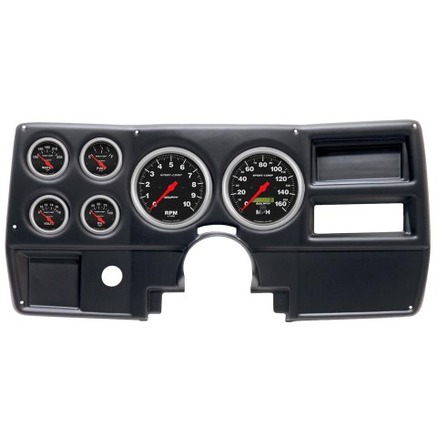 AutoMeter Sport-Comp Instrument Clusters 2922-11 Gauge Kit, Sport-Comp, Analog, Black Face, Speedo, Tach, Oil, Water, Volt, Fuel, White Numbers, Red Pointers, Black Panel, Chevy, No Vent, Kit
