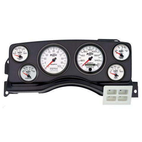 AutoMeter Phantom II Instrument Clusters for 1987-1989 MUSTANG - 2924-10 Gauge Kit, II, Analog, White Face, Speedometer, Tach, Oil, Water, Volt, Fuel, Silver Numbers, Red Pointers, Black Panel, Ford, Kit