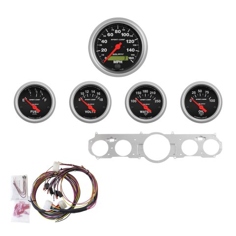 AutoMeter Sport-Comp Instrument Clusters for 1965-1966 MUSTANG - 7035-SC Gauges, Cluster, Analog, Speedometer, Oil Pressure, Water Temperature, Fuel Level, Black Face, Polished Gauge Panel, Ford, Kit